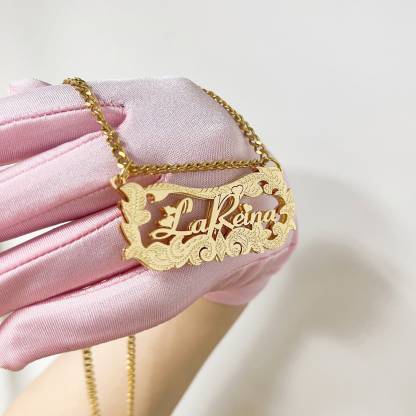 Double Plated Heart Diamond Cut Name Necklace 3D Nameplate Necklace