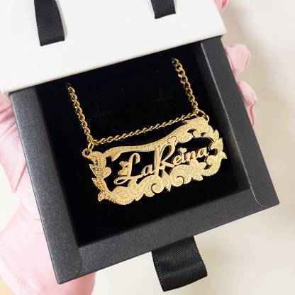 Double Plated Heart Diamond Cut Name Necklace 3D Nameplate Necklace