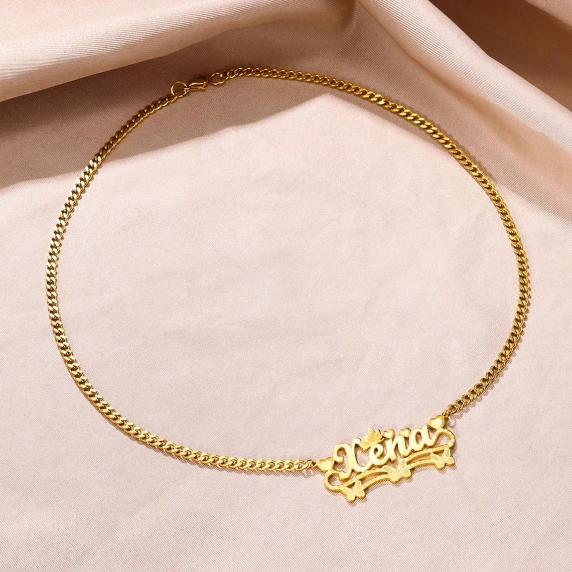 Butterfly Heart Nameplated Pendant Personalized Name Necklace