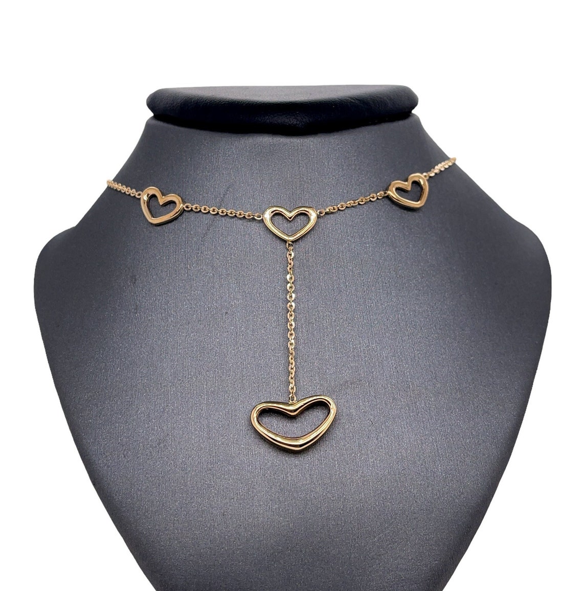 High Polished Heart Charm Drop Necklace