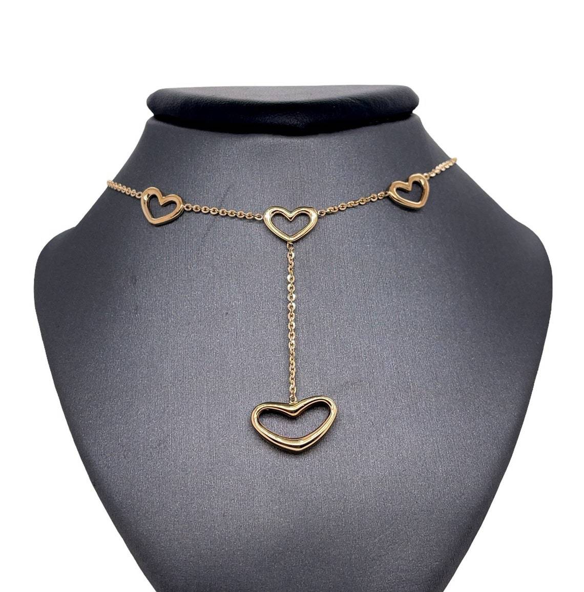 High Polished Heart Charm Drop Necklace