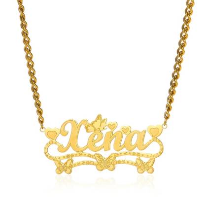 Butterfly Heart Nameplated Pendant Personalized Name Necklace