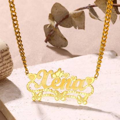 Butterfly Heart Nameplated Pendant Personalized Name Necklace
