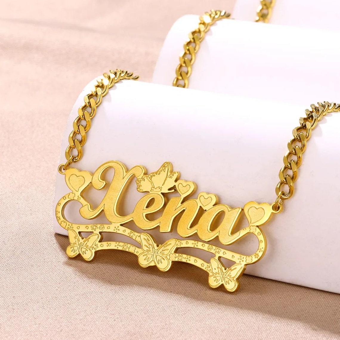 Butterfly Heart Nameplated Pendant Personalized Name Necklace