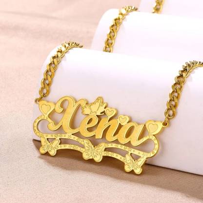 Butterfly Heart Nameplated Pendant Personalized Name Necklace