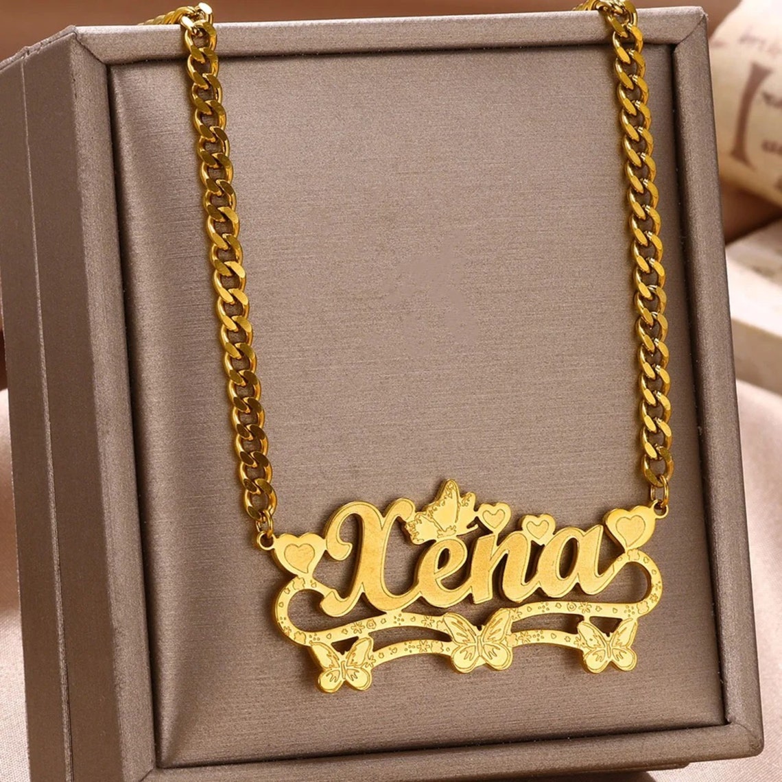 Butterfly Heart Nameplated Pendant Personalized Name Necklace