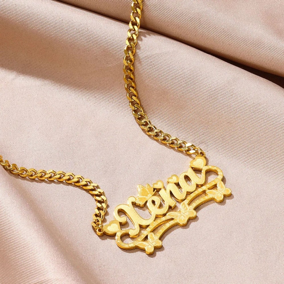 Butterfly Heart Nameplated Pendant Personalized Name Necklace