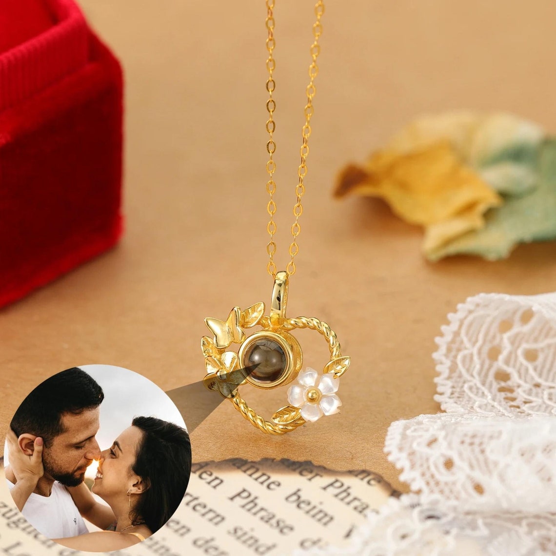 Personalized Picture Inside Pendant Custom Photo Projection Necklace Memorial Necklace