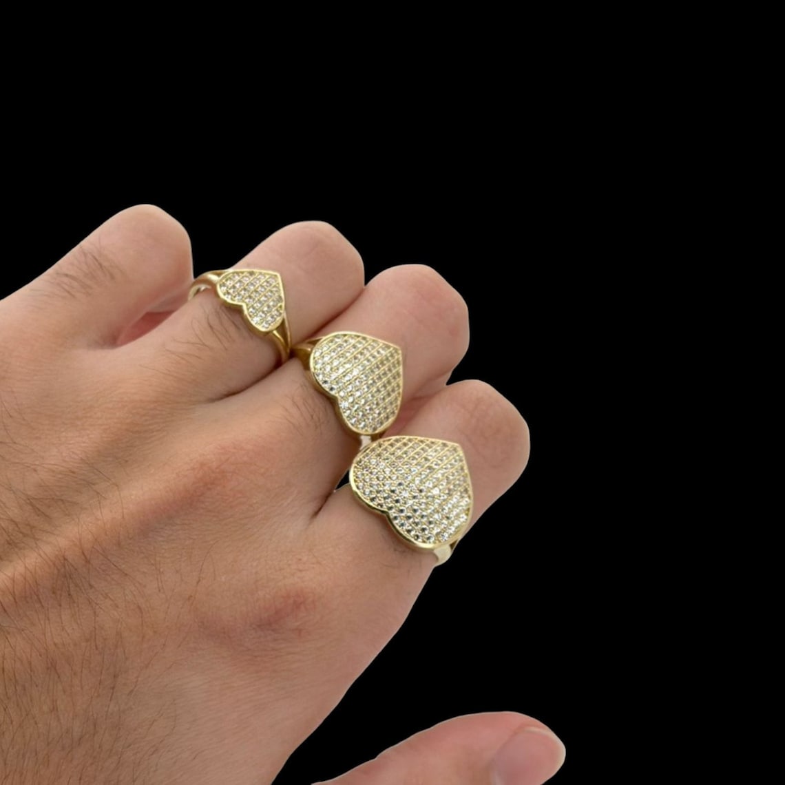 Zircon Heart Gold Plated Engraved Ring