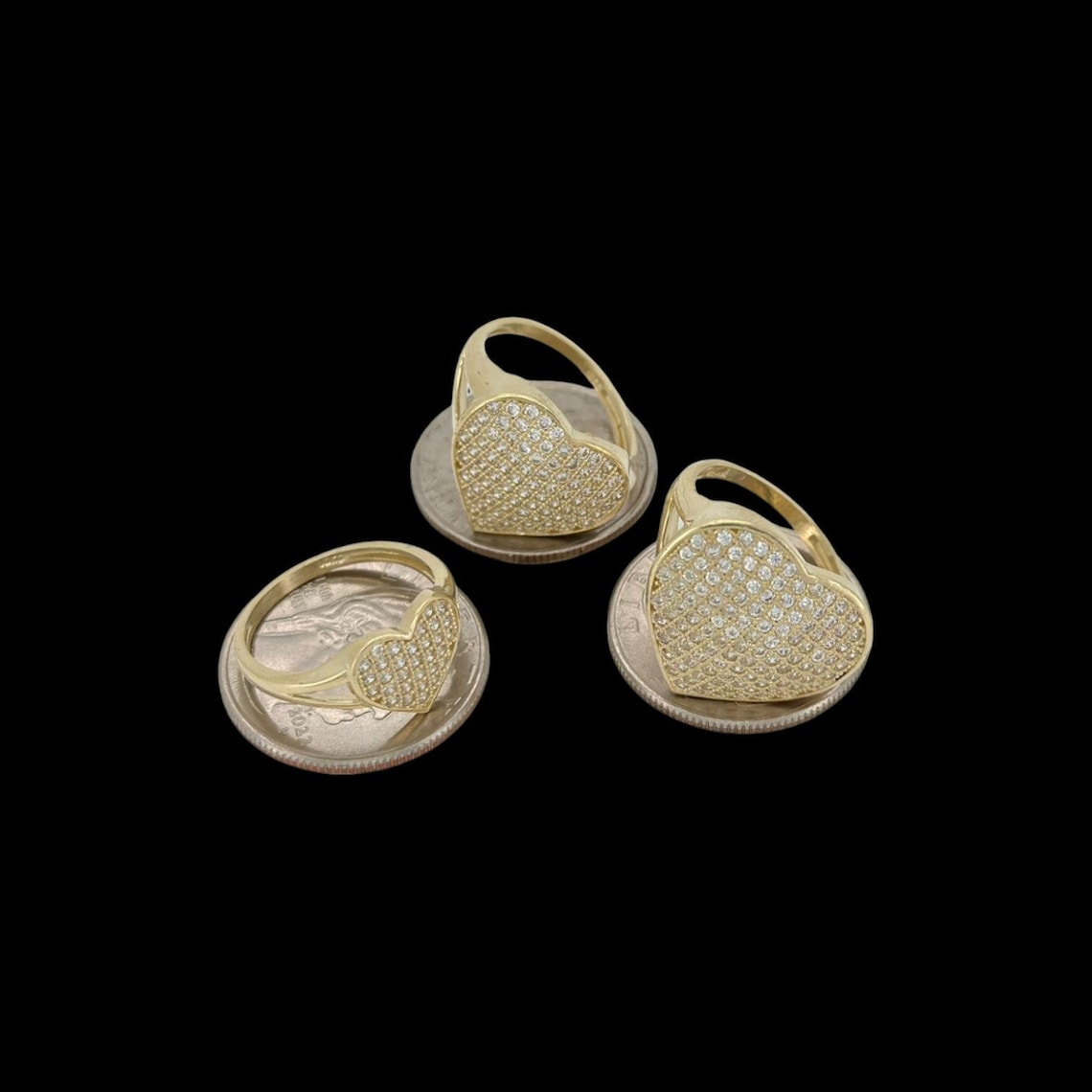Zircon Heart Gold Plated Engraved Ring