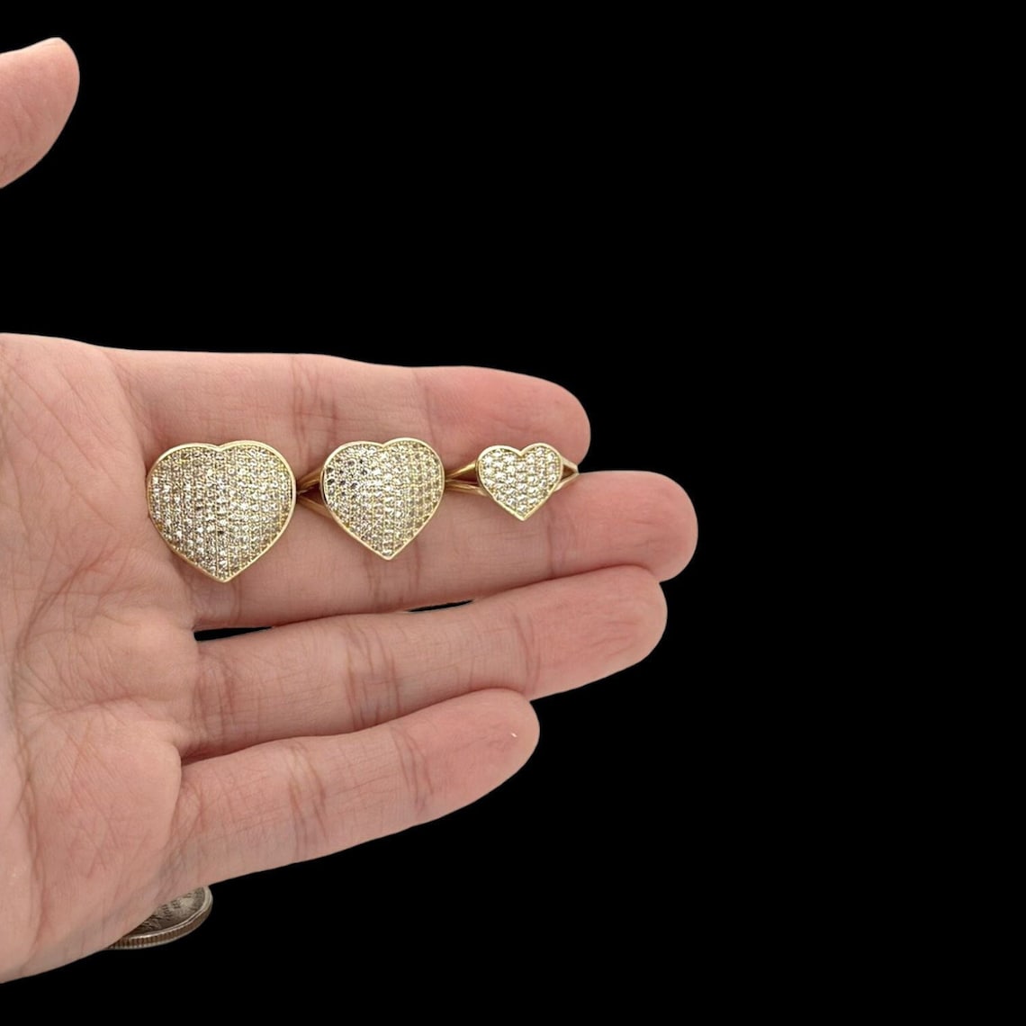 Zircon Heart Gold Plated Engraved Ring