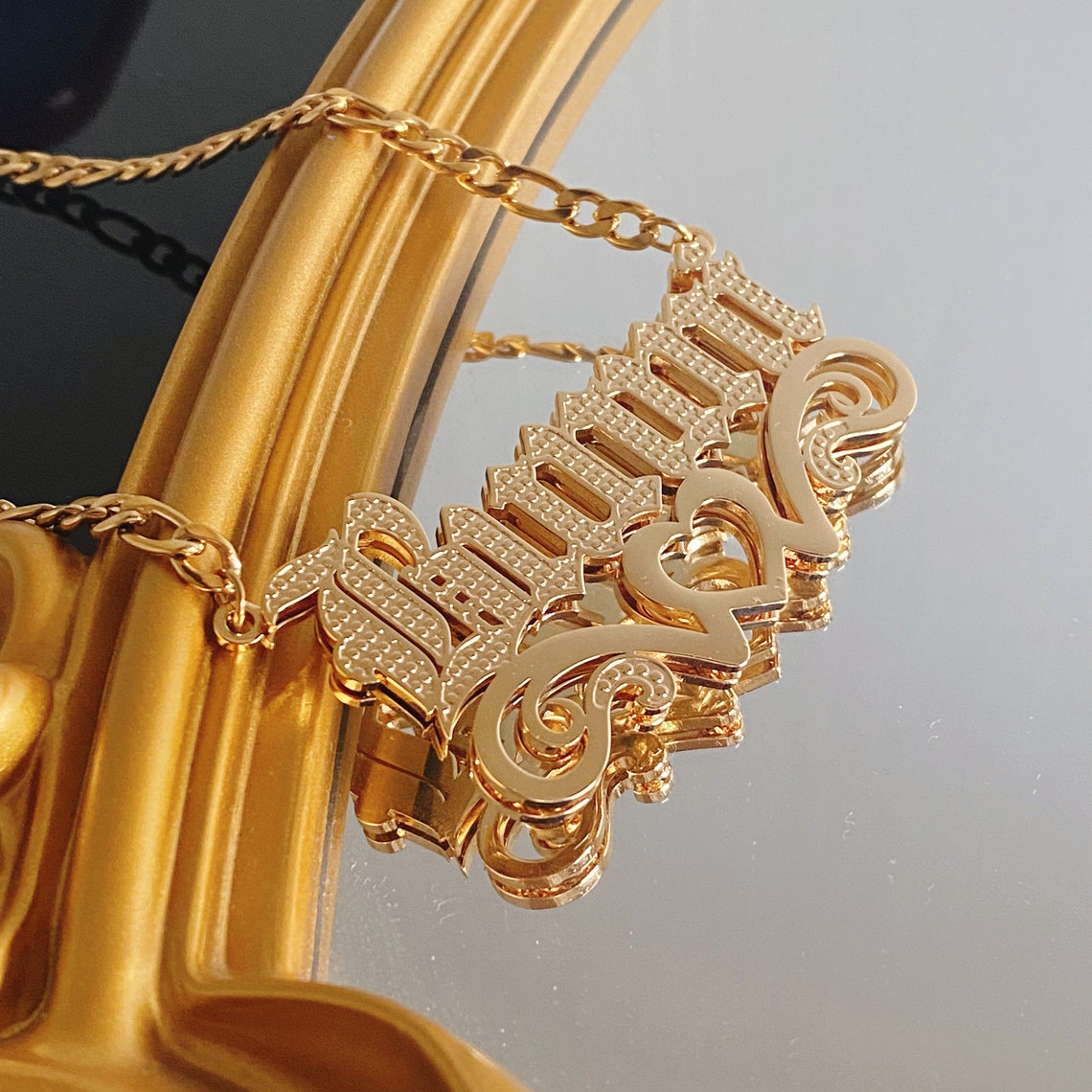 Old English Font Double Plated Name Necklaces