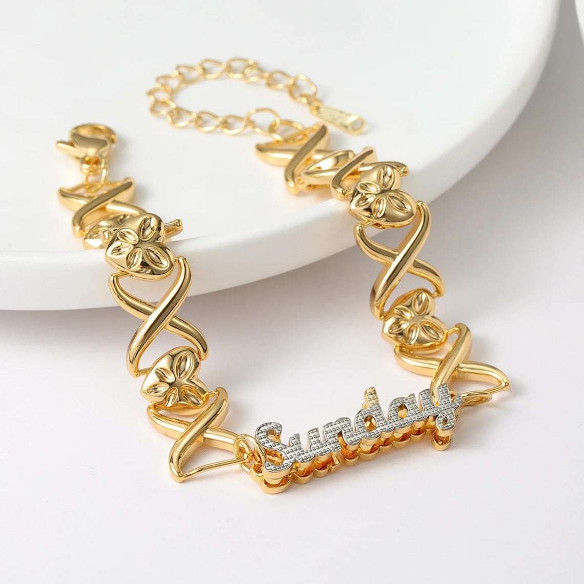 Custom XOXO Chain Double Plated Name Bracelet