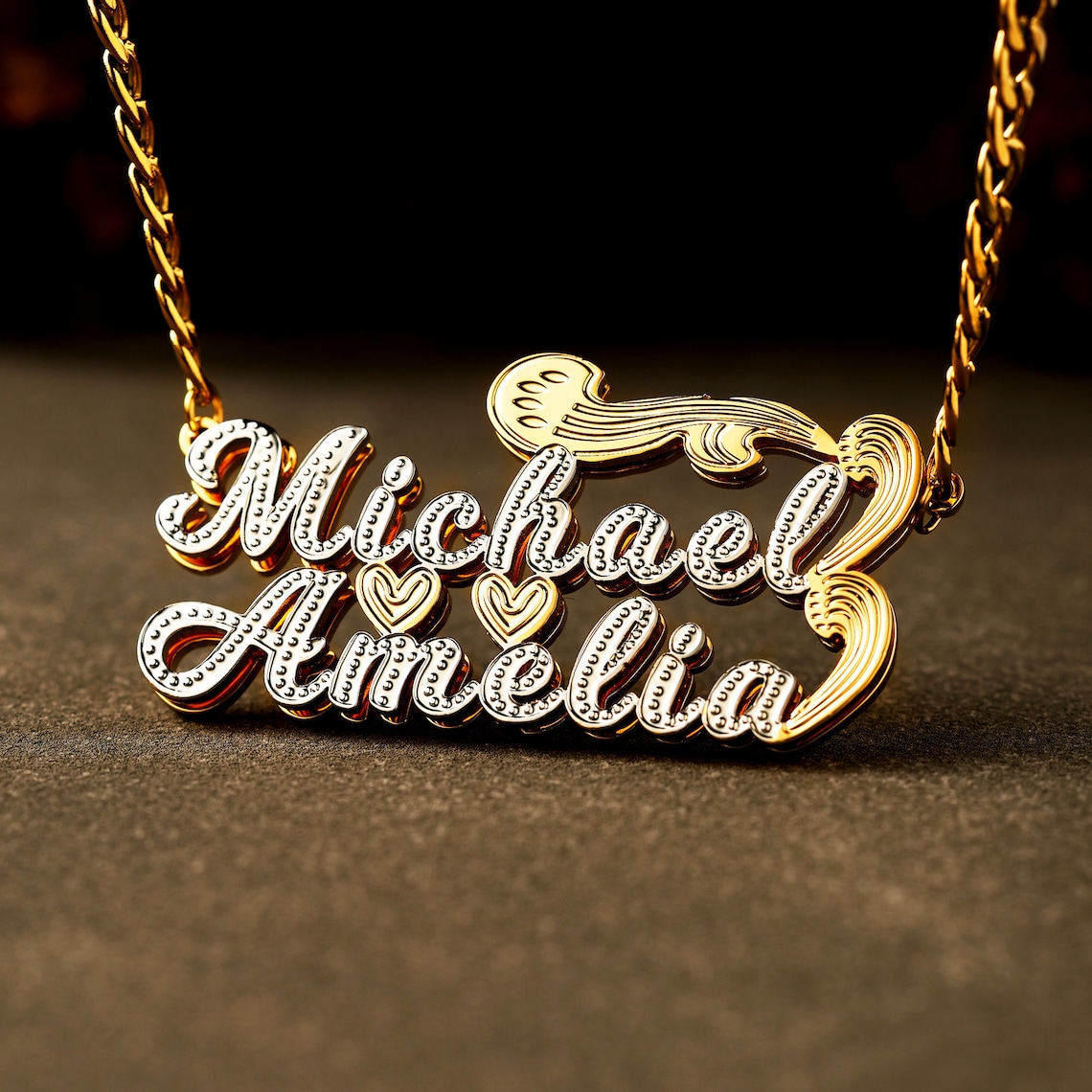 Gold Plated Double Layer Necklace Personalized 3D Name Necklace 