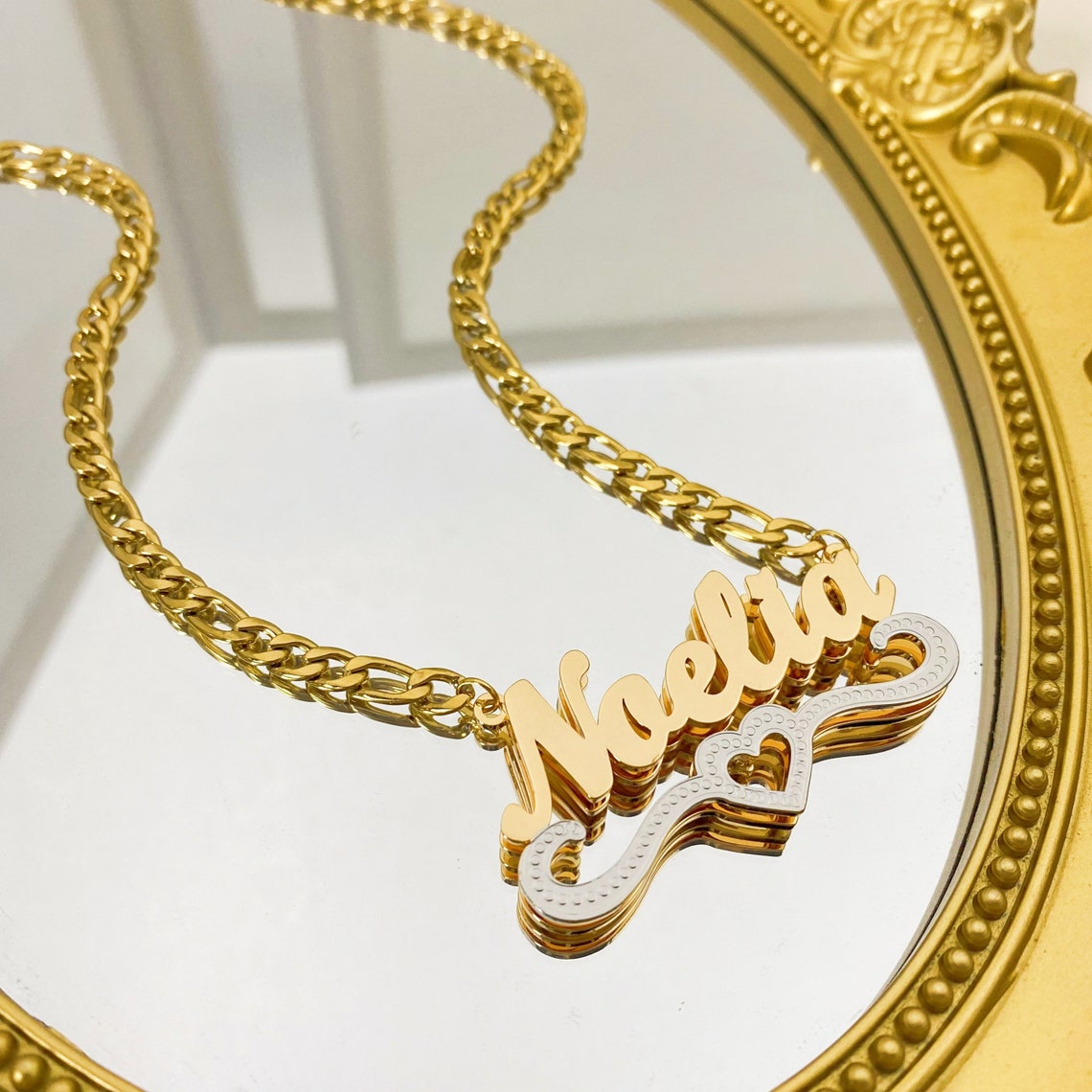 Custom Two Tone Heart Double Layer Name Necklace