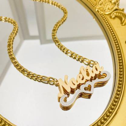 Custom Two Tone Heart Double Layer Name Necklace
