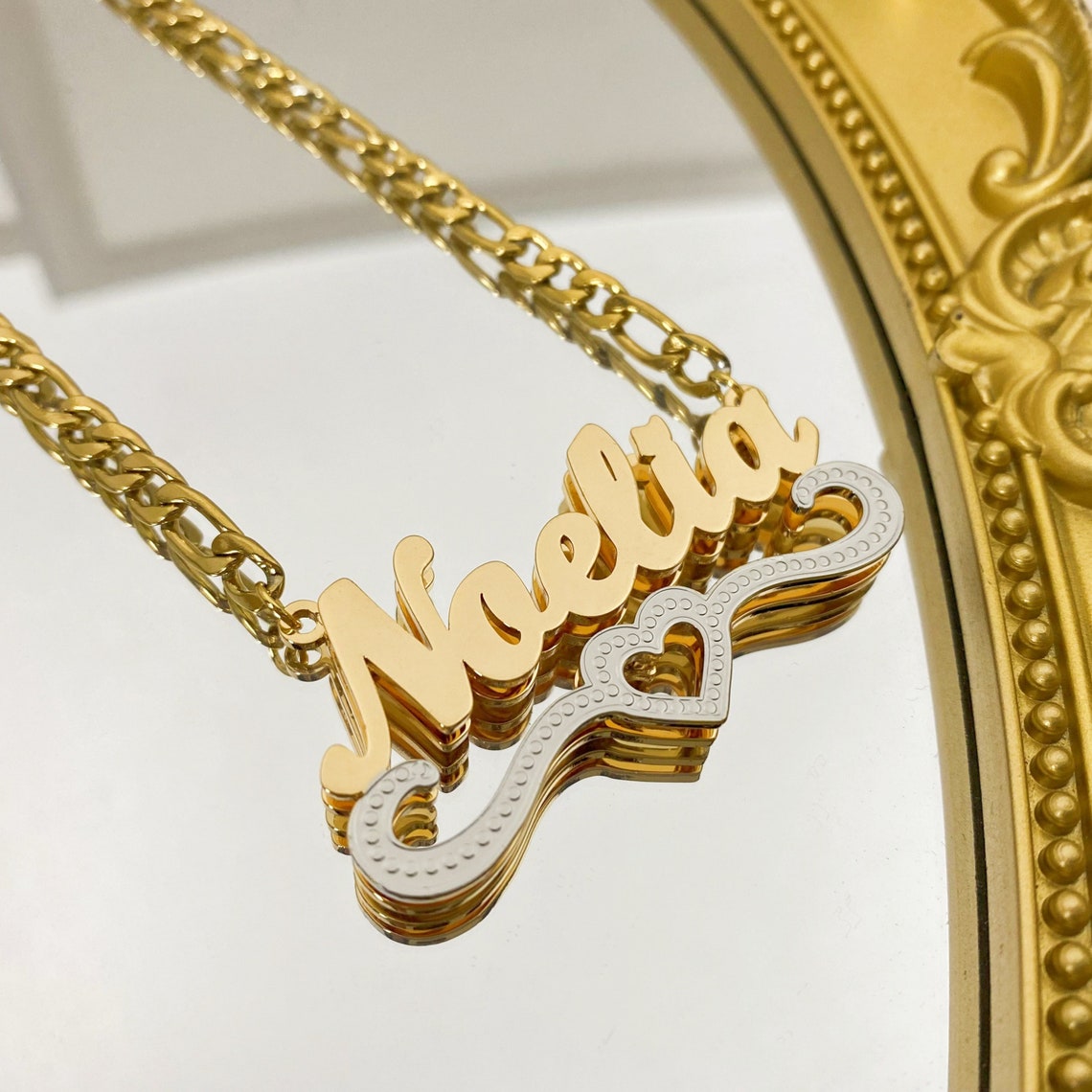 Custom Two Tone Heart Double Layer Name Necklace