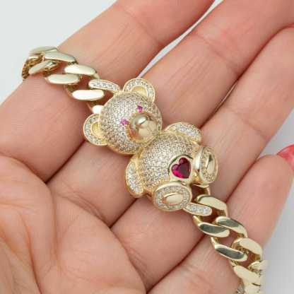 Shiny Teddy Bear Cuban Link Chain Gold Plated Bracelet