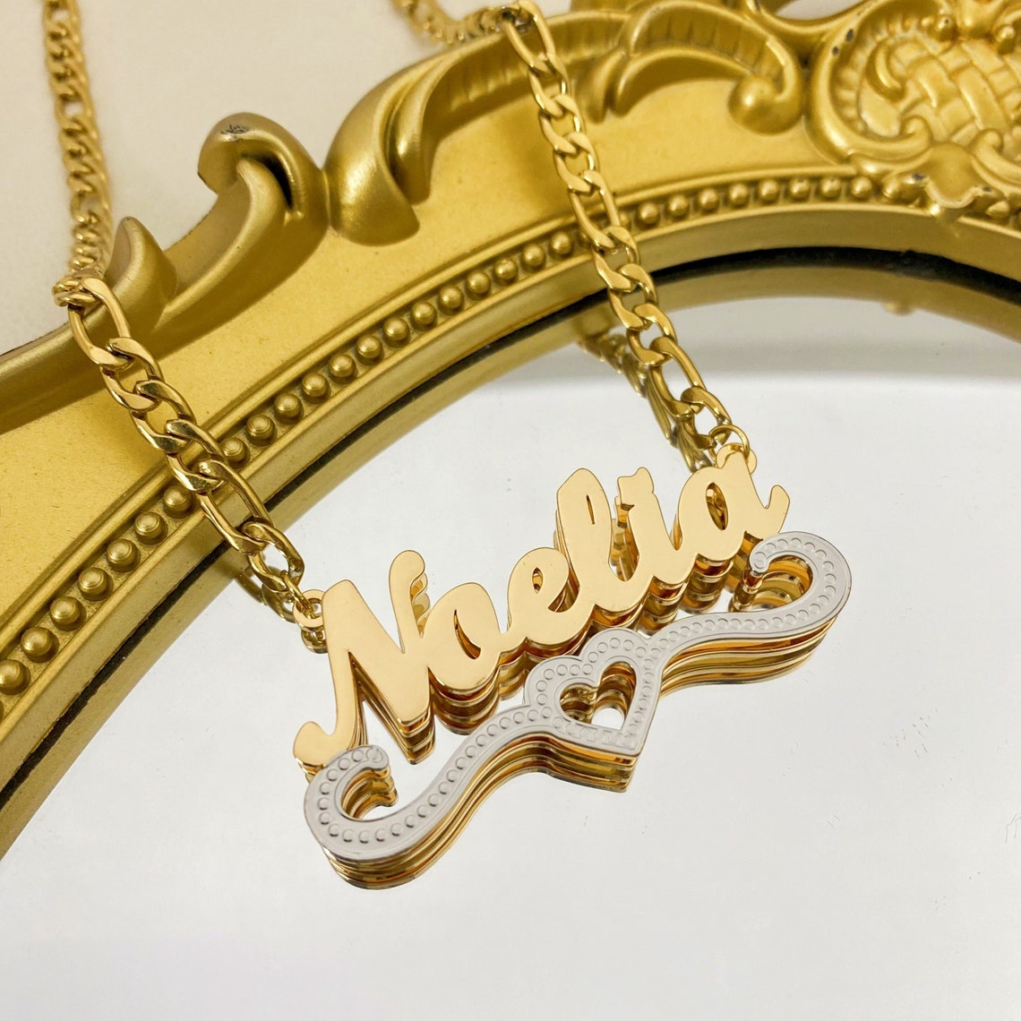 Custom Two Tone Heart Double Layer Name Necklace