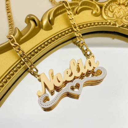 Custom Two Tone Heart Double Layer Name Necklace
