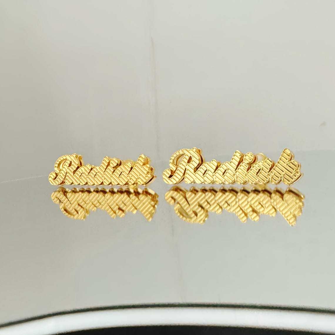 Double Plated Crown 3D Name Stud Earrings