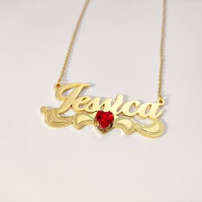 Personalized Nameplate Necklace with Birthstone