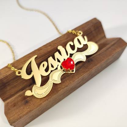 Personalized Nameplate Necklace with Birthstone