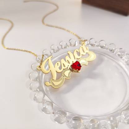 Personalized Nameplate Necklace with Birthstone