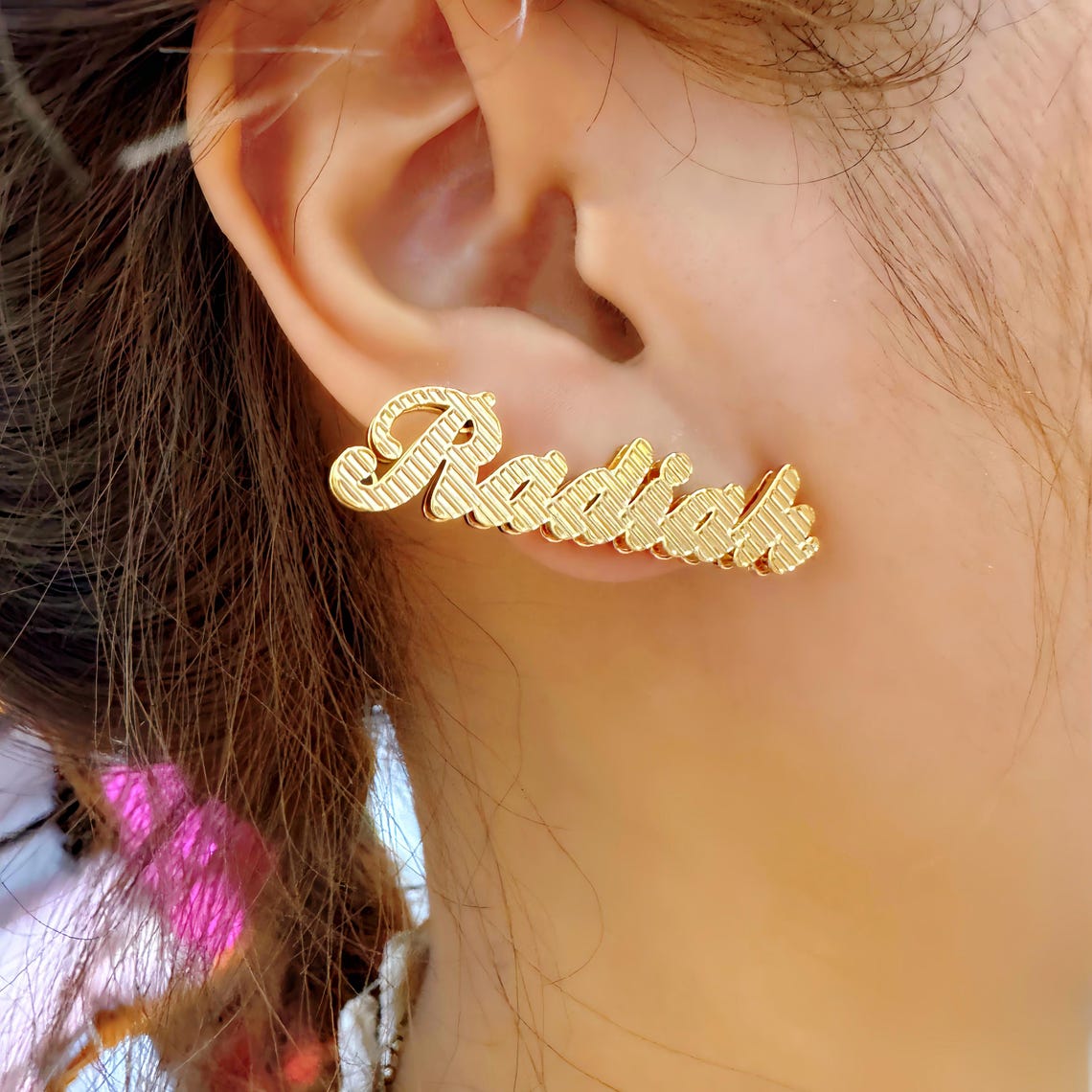 Double Plated Crown 3D Name Stud Earrings