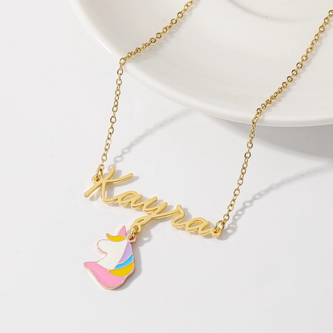 Unicorn Charm Name Necklace