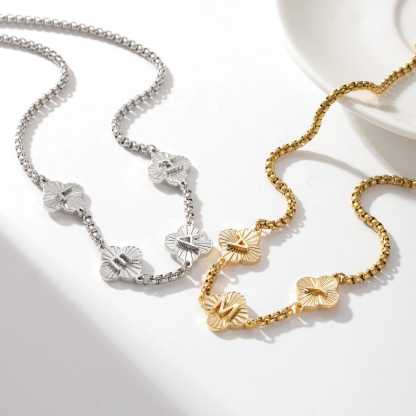 Box Chain Four Leaf Clover Letter Name Necklace