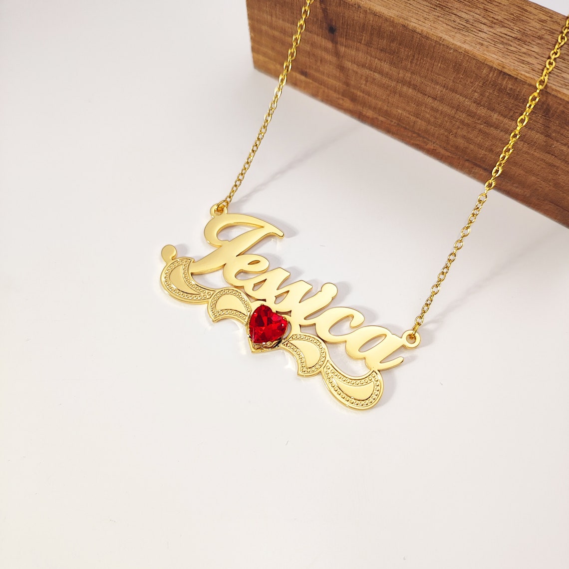 Personalized Nameplate Necklace with Birthstone