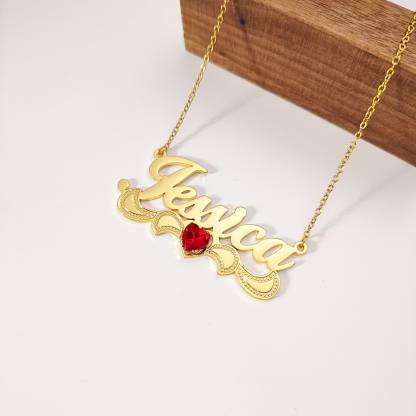 Personalized Nameplate Necklace with Birthstone