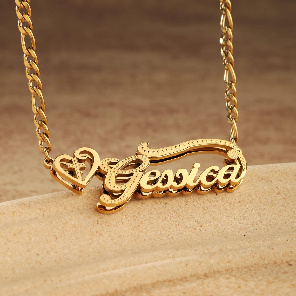 Cuban Chain Double Plate 3D Name Necklace