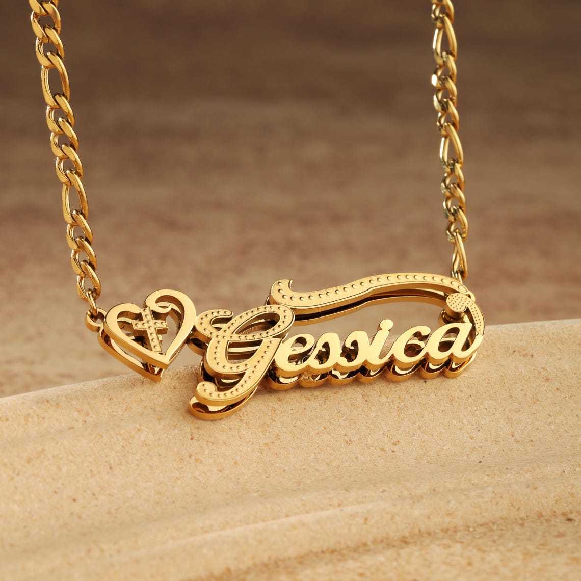 Cuban Chain Double Plate 3D Name Necklace