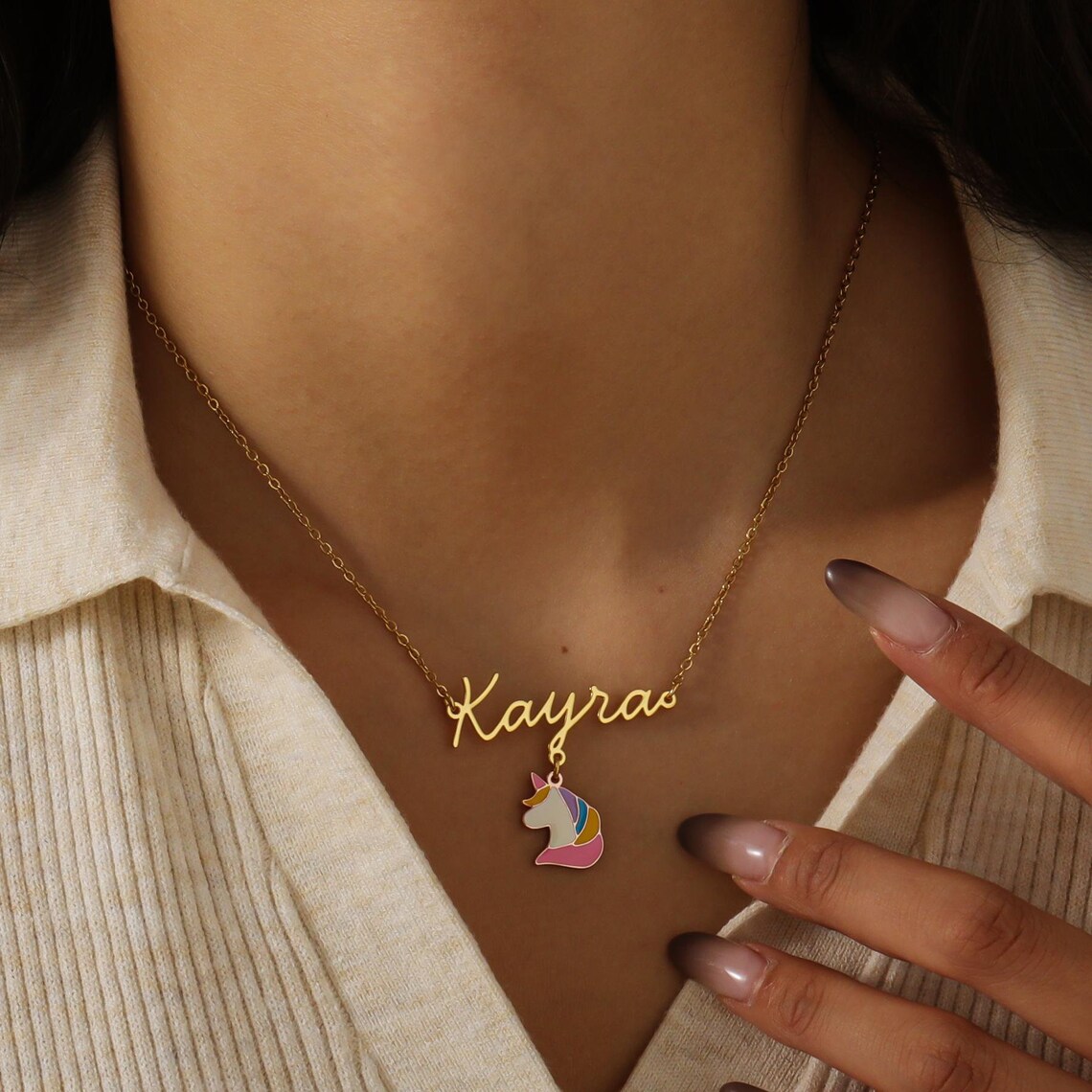 Unicorn Charm Name Necklace
