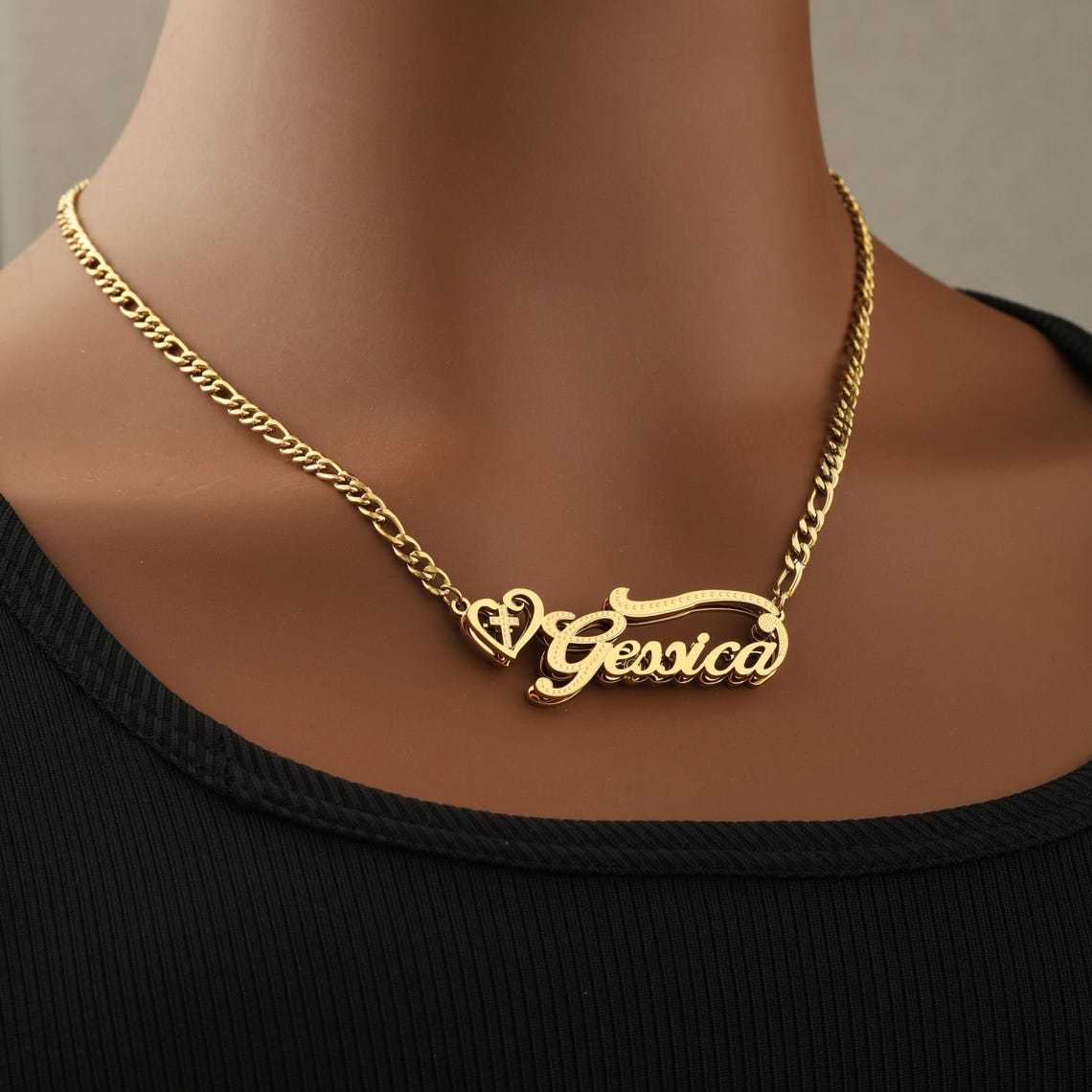 Cuban Chain Double Plate 3D Name Necklace