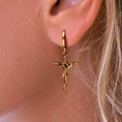Gold Plated Crucifix Earrings Cross Christian Jewelry