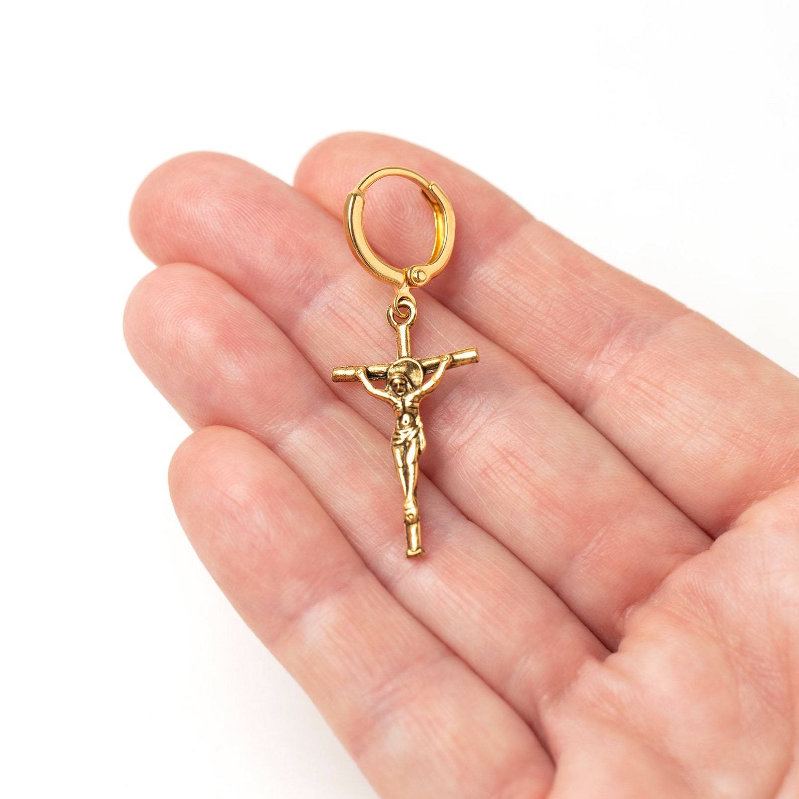 Gold Plated Crucifix Earrings Cross Christian Jewelry