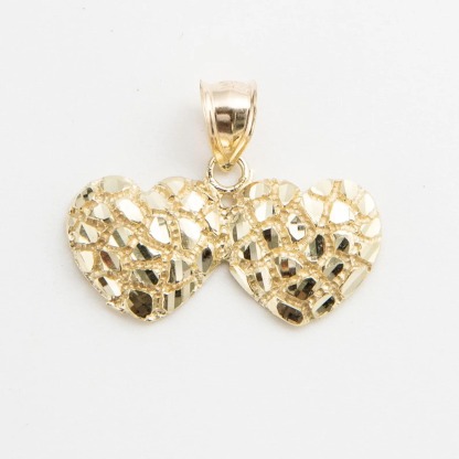 Gold Diamond Cut Hearts Nugget Pendant Necklace