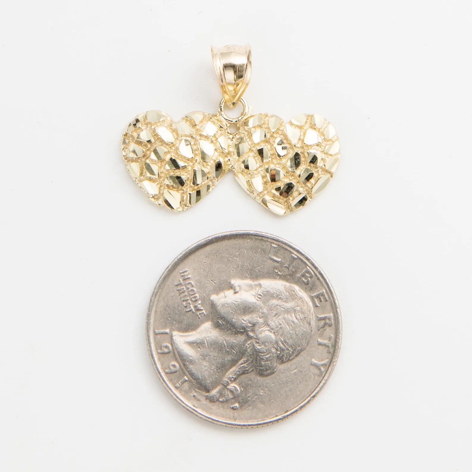 Gold Diamond Cut Hearts Nugget Pendant Necklace