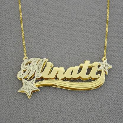 Double Plated Star 3D Name Necklace Two Tone Personalized Name Necklace