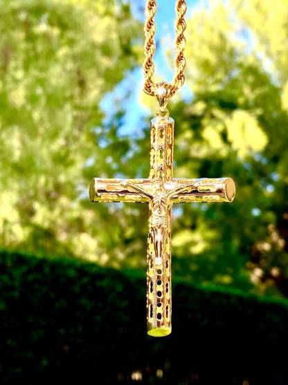 Iced Hollow Cross Necklace Gold Plated Rope Chain Necklace