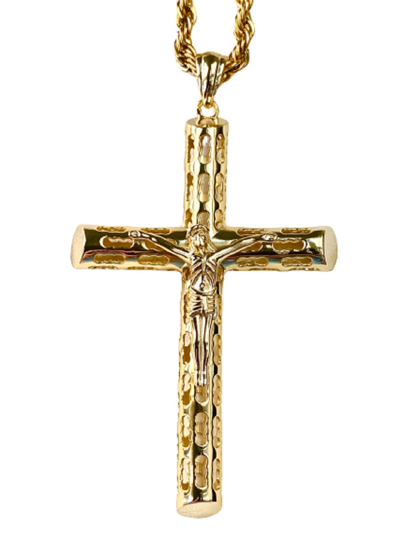 Iced Hollow Cross Necklace Gold Plated Rope Chain Necklace