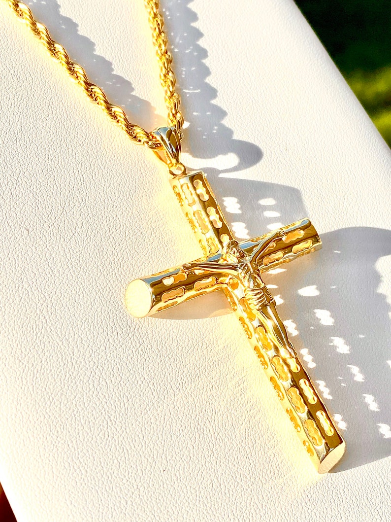 Iced Hollow Cross Necklace Gold Plated Rope Chain Necklace
