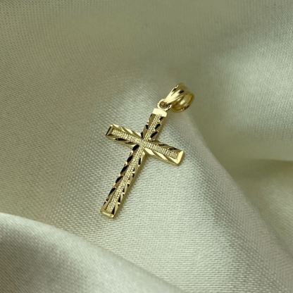 Gold Plated Diamond Cut Cross Pendant Rope Chain Cross Necklace