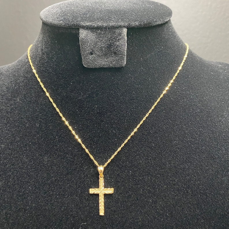 Gold Plated Diamond Cut Cross Pendant Rope Chain Cross Necklace