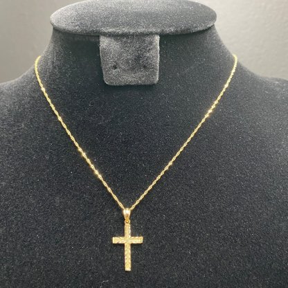 Gold Plated Diamond Cut Cross Pendant Rope Chain Cross Necklace
