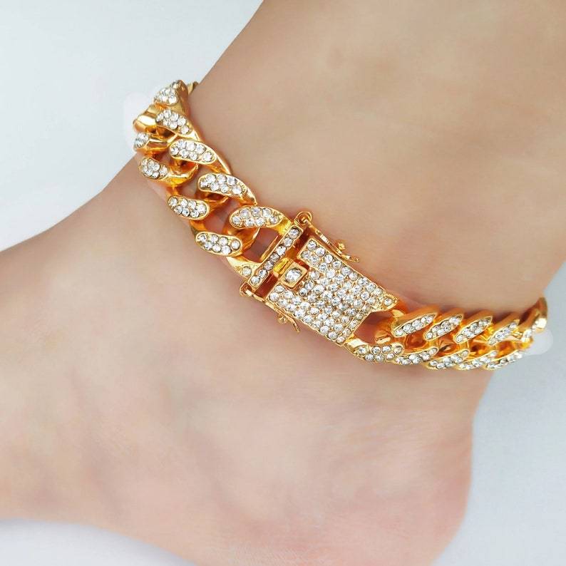 Iced Out Cubic Zirconia Cuban Link Chain Bling Anklet