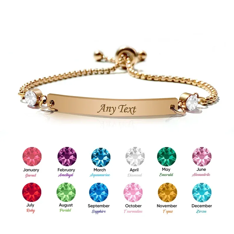 Personalized Birthstone Name Bracelets Engraved Bar Bracelet For Her